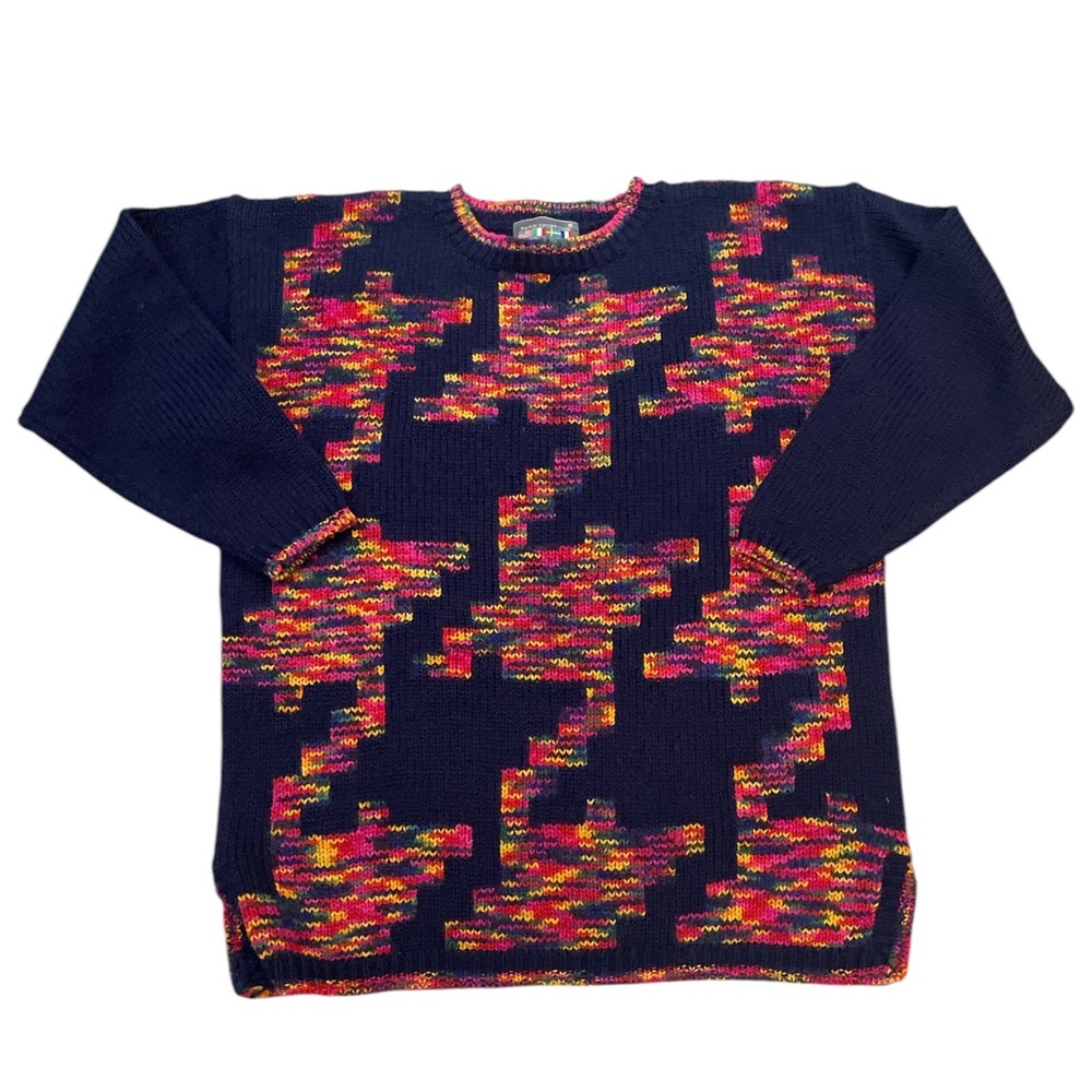 Vintage 90s Paris Sport Club Sweater Wool Blend Colorful Size Small